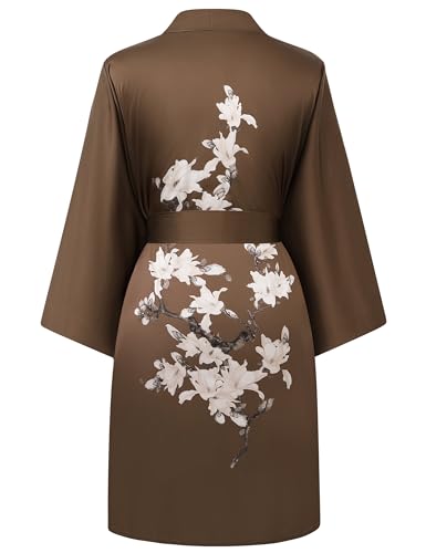 Image of BABEYOND Kimono Robe Cover up Short Satin Floral Silky Kimono Blouse Loose Bachelorette Party Robe