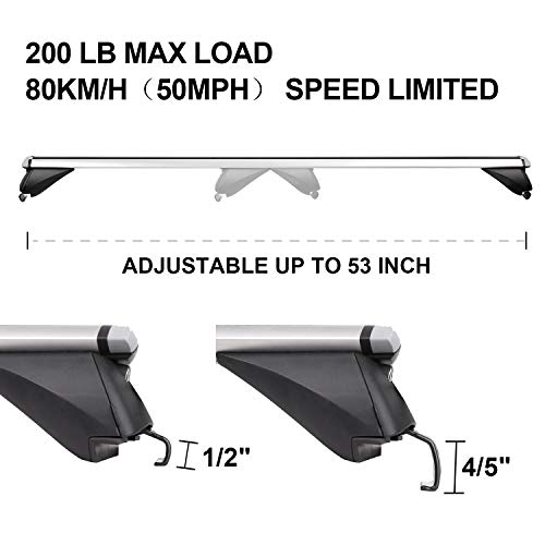 XCAR 53" Aluminum Cross Bars Roof Rack Set Crossbars Cargo Carrier Rooftop Luggage Bike Rack for Car Vehicles SUVs with Existing Raised Side Rails with a Gap