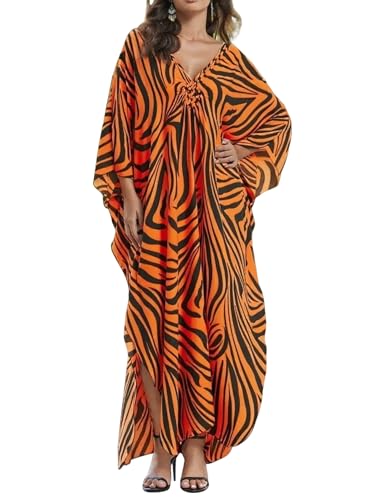 Yanziliu Women Kaftan Dresses Plus Size V-Neck Batwing Sleeves Beach Cover Up Summer Floral Print Caftan Dress