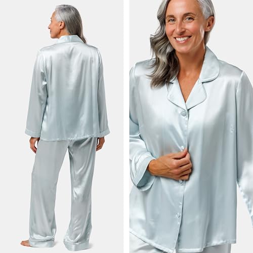 Image of Fishers Finery Women's 100% Mulberry Silk Long Pajama Set with Gift Box