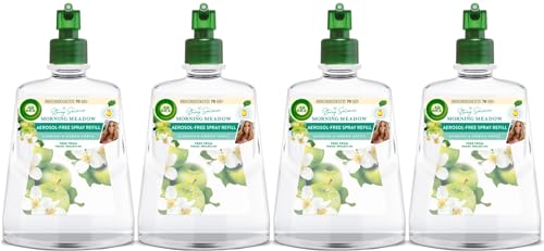 Air Wick Aerosol-Free Automatic Air Freshener Spray Refill, Morning Meadows, Pack 4 x 228ml, 24x7 Active Fresh Odour Neutraliser, Lasts Up to 280 Days, Air freshener For Home