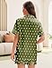 EPLAZA Silk Pajamas for Women Satin Pajamas Set 5 Pcs Short Sleeve Print Pattern Button Down Pjs Sleepwear Loungewear Set (Vintage green Polka Dot-short, M)