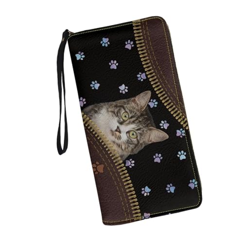 JUDENTIDOS Carteras de cuero personalizadas para mujer, cartera larga con cremallera RFID, tarjetero de crédito, Divertidas patas de gato, Talla única