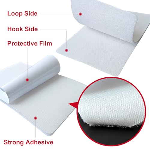 Image of 4x6 inch Hook and Loop Strips with Adhesive, Nylon Heavy Duty Hook and Loop Tape, Excellent Grip, Interlocking Tape,for Sewing, Crafting,DIY,Wall Adhesive Strips - 6 Sets White