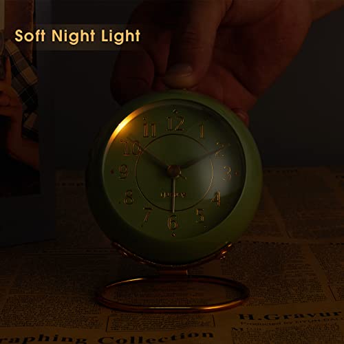 Rjuwurv Metal Desk Clock, Retro Bedroom Table Vintage Analog Alarm Clock, Silent Non-Ticking Gold Clock, Bedside Décor(Olive-Green) #TOP4
