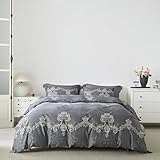 YuHeGuoJi Boho Paisley Duvet Cover King 100% Egyptian Cotton 3 Pcs Set 1 Southwestern Gray Damask Duvet Cover with Zipper Ties 2 Pillowcases Vintage William Morris Floral Bedding Set Soft