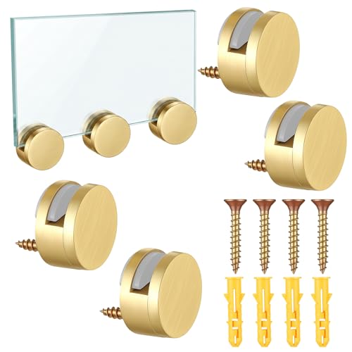 4 Pack Gold Frameless Mirror Mounting Hardware 3-5mm Mirror Holders Fixing Mounting Brackets Wall-Mounted Mirrors Hanger Bathroom Mirrors Supporting Shelf Clamps