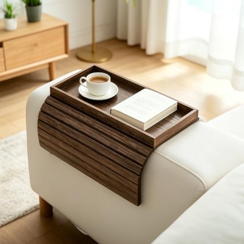 Sofa Armrest Tray, Wooden Sofa Arm Tray Table with Non Slip Backing, Foldable Couch Arm Tray for Drinks, Snacks, Remote Control and Phone, Sofa Arm Table for Living Room