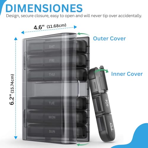 Portable Pill Organizer 3 Times a Day for 1 Week (Black) – Light Proof Pill Case with Large Compartments – Travel Friendly Medicine Organizer for Vitamins, Pills, Fish Oils, Medication & Supplements