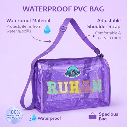 Image of AICA Personalized Name Embroidered Letters & Patch Duffle Bag for Kids Boys & Girls Age 1-18 Years Age Group (Purple) | Gift for Boys Girls Kids