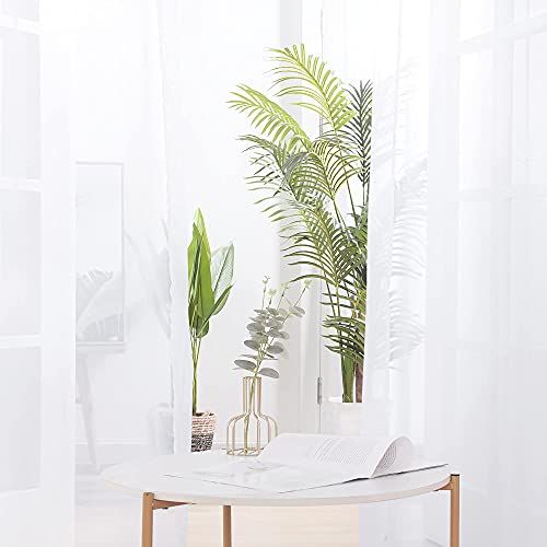 Deconovo White Sheer Curtains 95 Inch Length-Back Tab And Rod Pocket Voile Drape, Semi-Transparent Window Treatments For Living Room, 2 Panels, 52W X 95L Inch #TOP3