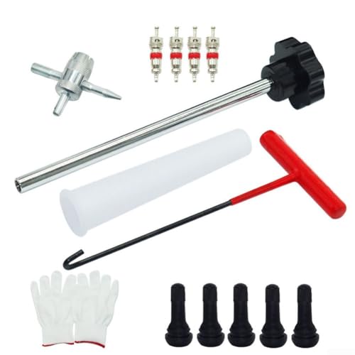 Tire Valve Stem Tool Kit, 13PCS Quick Change Valve Core Removal Tool with T-Hook, Stainless Steel Car Tire Valve Replacement Set for TR413 TR414 Stems,