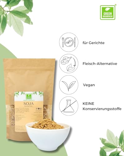 Soja Granulat 1kg – Veganer Fleischersatz - Sojagranulat, Sojaschnetzel - Proteinreich & Ideal für Chili sin Carne, Bolognese, Burger - Alternative zu Hackfleisch - Soja Schnetzel von Green Essence