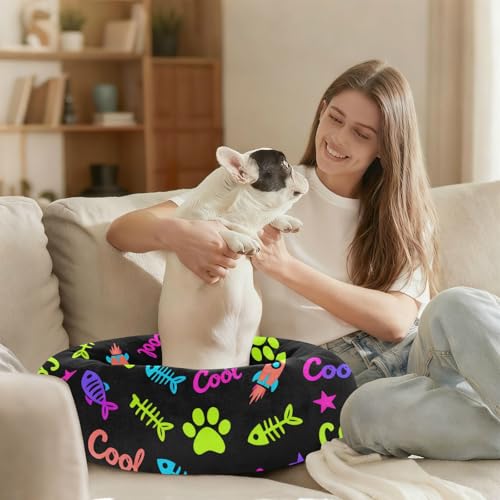 Lit pour chien et chat amovible noir taille S avec motif patte colorée - 7