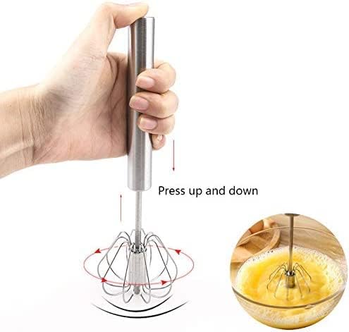 Fnoko Stainless Steel Semi-automatic Egg Whisk - 3PCS Hand Push Rotary Whisk Blender, 8in,10in,12in, Silver-8IN-10IN-12IN image 4