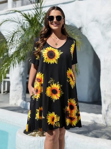 Image of BELAROI Women Casual Summer Dresses Loose Tshirt Beach Sundress V Neck Plus Size Swing Tunic Pockets