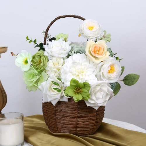 LITOYNAN White & Green Artificial Flowers Combo Box Silk Fake Flower for DIY Wedding Bouquets,Wedding Decor, Outdoor Home Decor, Cake Flowers — view 4