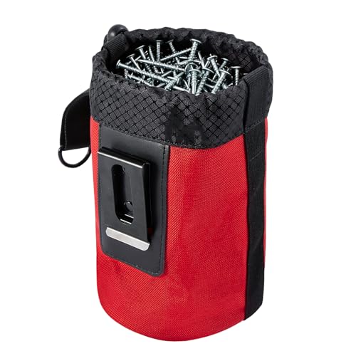 Nail/Screw Pouch,Clip On Tool Pouch for Men, 5 x 5 x 8 Inch Rounded Bolt Bag with Stand up Base Metal Clip on Organizer,Ideal for Carpenter,Electrician,Plumber,DIY Lovers,Maintenance Technician