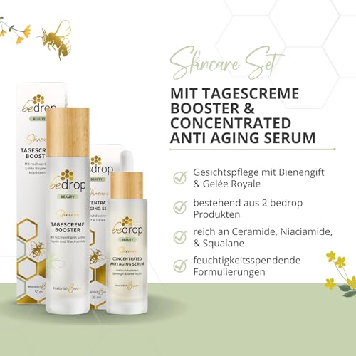 bedrop Skin Care Set - Concentrated Anti Aging Bienengift Serum & Tagescreme Booster Gesichtscreme im Set - Bei Falten für Gesichtspflege