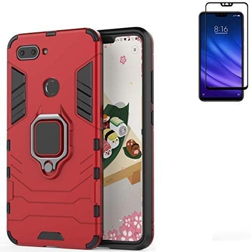 for Xiaomi Mi 8 Lite Mi 8 Youth Case,Hybrid Heavy Duty Shockproof Armor Dual Layer Protection Defender Back Case Cover for Xiaomi Mi 8 lite Tempered Glass Screen Protector (Red)