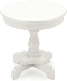 Miniature Dollhouse End Table 1:12 Scale Wooden Furniture Round Side Tea Table Model for Dollhouse Acessories Coffe Table Living Room Scene Decoration (White)