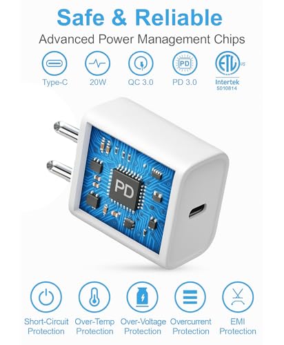 Image of Apple 20W USB-C Fast Charger with 6.6Ft Braided Cable | Compatible with iPhone 15 /15 Plus /15 Pro /15 Pro Max, iPhone 16 /16 Plus /16 Pro /16 Pro Max, iPad (USB-C) & Samsung Galaxy S Series Smartphones