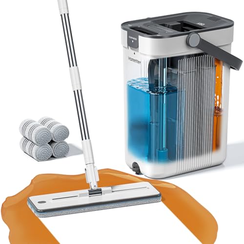 HoMettler Dweilset met emmer, dweil met schoon water afspoelen, 100% scheiding van vers en vuil water, geschikt voor hardhout, vinyl, tegels
