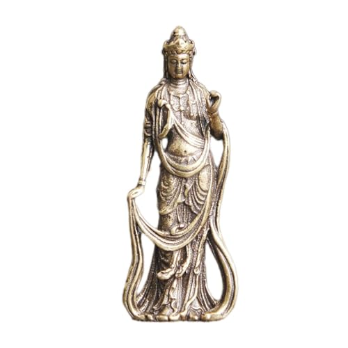 Statue Guan Yin debout en laiton véritable avec finitions artisanales