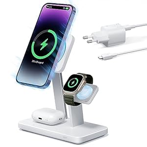 ESR 25W 3 in 1 MagSafe Ladeständer hergestellt für Apple-zertifiziertes magnetisches kabelloses Ladegerät, 15W schnelle MagSafe Ladestation für iPhone 14/13/12, Apple Watch/AirPods Pro/3, Weiß