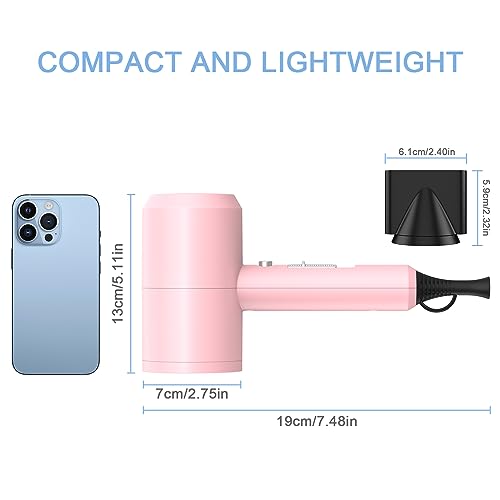 Image of slopehill Professional Ionic Hair Dryer, Powerful 1800W Fast Drying Low Noise Blow Dryer with 2 Concentrator Nozzle 1 Diffuser Attachments for Home Salon Travel (Pink)