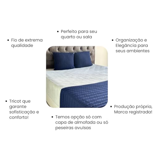 Peseira Luxo Para Cama Queen 230cm x 60cm, Poltrona e Sofá em Tricot - Modelo Premium. (Azul Marinho