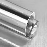 Küchenfolie Edelstahl Vinylfolie Kleber Metallische Selbstklebend Küche Folie Silber für Möbel,Kühlschrank, Spülmaschine, Arbeitsplatte als Renovierungsfolie 30X200cm