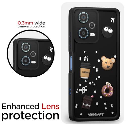 Image of Pikkme Back Cover for Redmi Note 12 | Cute Fun Cartoon 3D Bear Silicone Full Body Protection Bumper Case (Black)