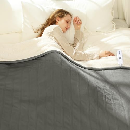 Electric Heated Blanket Twin 62" x 84" - Soft Cozy Flannel Sherpa Electric Blanket with 5 Heating Levels & 10 Hours Auto Off, Heating Blanket as a Gift for Grandma, ETL Certified (Grey)