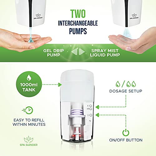 Spa Slender Automatic Soap Dispenser – Touchless Hand Sanitizer Dispenser With Metal Floor Stand – Intelligent Infrared Sensor – Gel Or Mist Pumps – 2 Power Modes – Easy Diy Installation Portable #TOP2