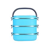 [page_title]-Yosoo Lunchbox Tragbare Isolierung Edelstahl Innendämmung Thermal Leakproof 1/2/3 Fächer mit Griff Foodbehälter für Essen (3 Layer-Rechteck, Blau)