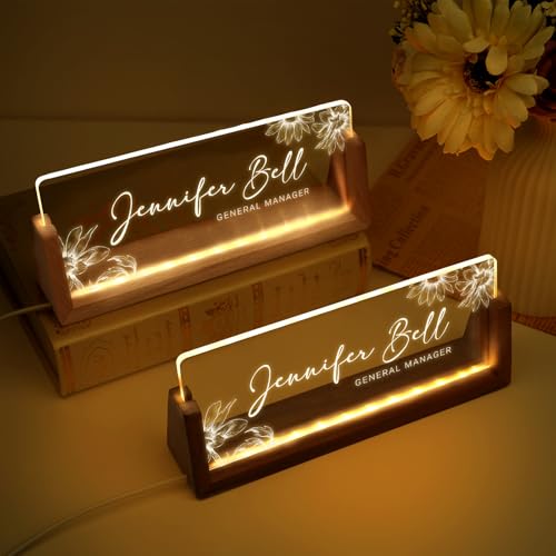 Image of Custom Name Plate for Desk, Personalized Light Up Acrylic Desk Name Plate, Personalized Office Gifts for Boss Coworkers Teacher, Employee Appreciation GIfts, Office Decor for Women Men