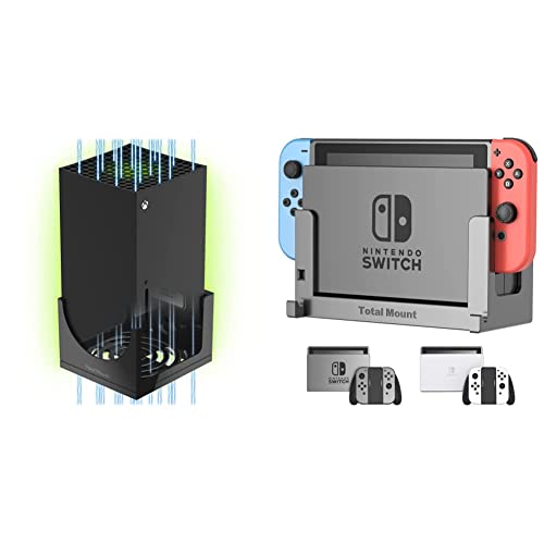 TotalMount Wandhalterung für Xbox Series X mit Wasserwaage und Hitze Management Halterung & Wandhalterung für Nintendo Switch/Switch OLED Konsole mit Hitze Management und Sicherheits-Klip Schwarz Cover
