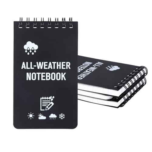 4 Stück Schwarz Wasserdichtes Notizbuch, Tragbar block mit Top-Spirale, Notizbuch Klein als Allwetter-Notizblöcke, Wasserdichte Notizblock Klein, für Outdoor-Aktivitäten, Taktische Kurzschrift