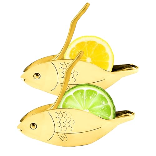 Exprimidor manual de limón con forma de pescado, exprimidor manual de limón de acero inoxidable, cítricos de lima portátil, prensa manual resistente para cócteles, bebidas, cocinar (dorado)