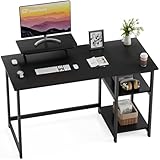 GreenForest Computer Home Office Schreibtisch mit reversiblen Speicherregalen 100cm Kleiner mit justierbaren Regalen für kleine Räume,Schlafzimmer,Student,moderner Laptop Tisch,schwarz