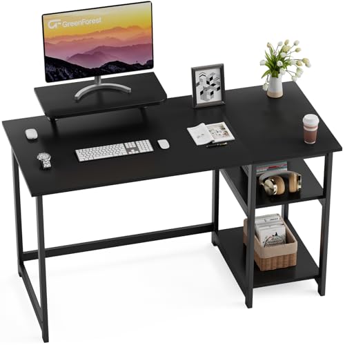 GreenForest Computer Home Office Schreibtisch mit reversiblen Speicherregalen 100cm Kleiner mit justierbaren Regalen für kleine Räume,Schlafzimmer,Student,moderner Laptop Tisch,schwarz