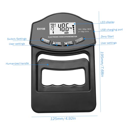 Dynamomètre de poignée digital LCD 180kg pour mesure de la force de préhension à la maison