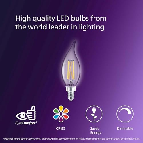 Image of Philips LED BA11 Candelabra LED Light Bulbs - Flicker Free 60w Light Bulbs with EyeComfort Technology - Daylight 5000K Lightbulb - 500 Lumen - E12 Base - 6 Pack