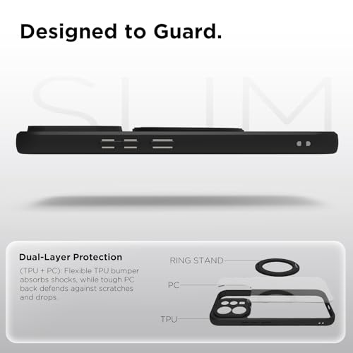 Image of RIGGEAR Shockproof Sleek Hybrid Armor 360 Rotating Magnetic Ring Stand Back Cover Case Compatible with MagSafe Accessories for Vivo V70 / V70 Elite 5G (Clear PC + Black TPU Bumper)