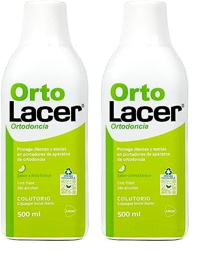 LACER ORTO- Colutorio Lima Fresca 500 ml, para Aparatos de Ortodoncia, Triple Protección, Protección Frente a Caries, Desmineralización y la Inflamación de las Encías (Paquete de 2)