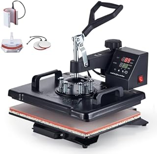 CREWORKS 30x38cm 5-in-1 Heat Press Machine Professional Swing Away Heat Press for T Shirt Cup Hat Mask Cap Plate Mouse Pad Tote Bag Pillow Case Coaster Ceramic Tile for Home Charity or Business