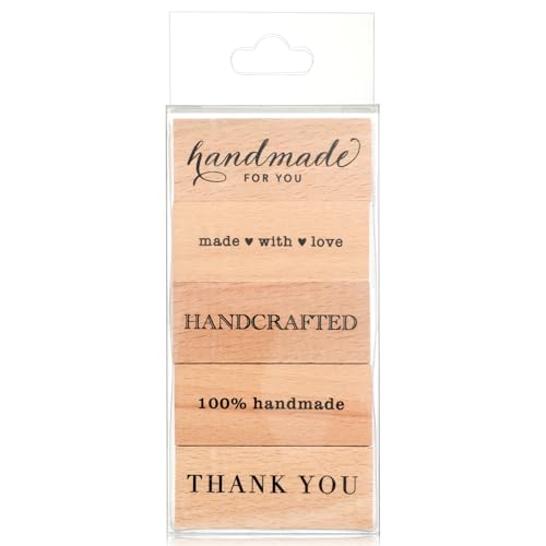 5-Piece Wood Mounted Rubber Stamp Set, Thank You Handmade Sentiment Stamps for Card Making, DIY Crafts, Gift Packaging and Scrapbooking Supplies