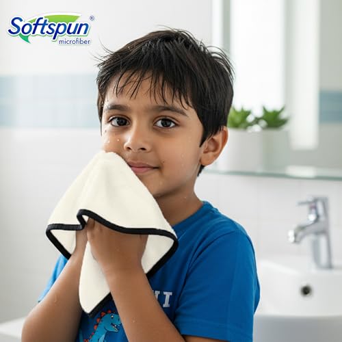 Image of SOFTSPUN Microfiber Baby Hand & Face Wipes 280 GSM 20x30 Cms, 4 Piece Towel Set, White! Super Soft & Comfortable for Newborn Baby and Kids Quick Drying Ultra Absorbent in Small Size.