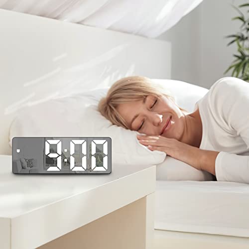 Amir Digital Alarm Clock, Mirror Clock, Led Clock For Bedroom, Electronic Desktop Clock With Temperature Display, Adjustable Brightness, Voice Control, 12/24H Display For Bedroom, Kids, Elder #TOP6